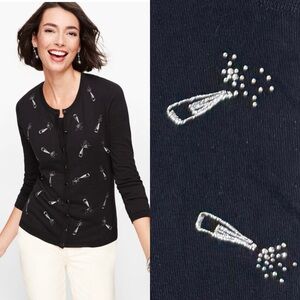 Talbots Black Charming Cardigan Sweater Sz XL Champagne Bottle Celebration Party
